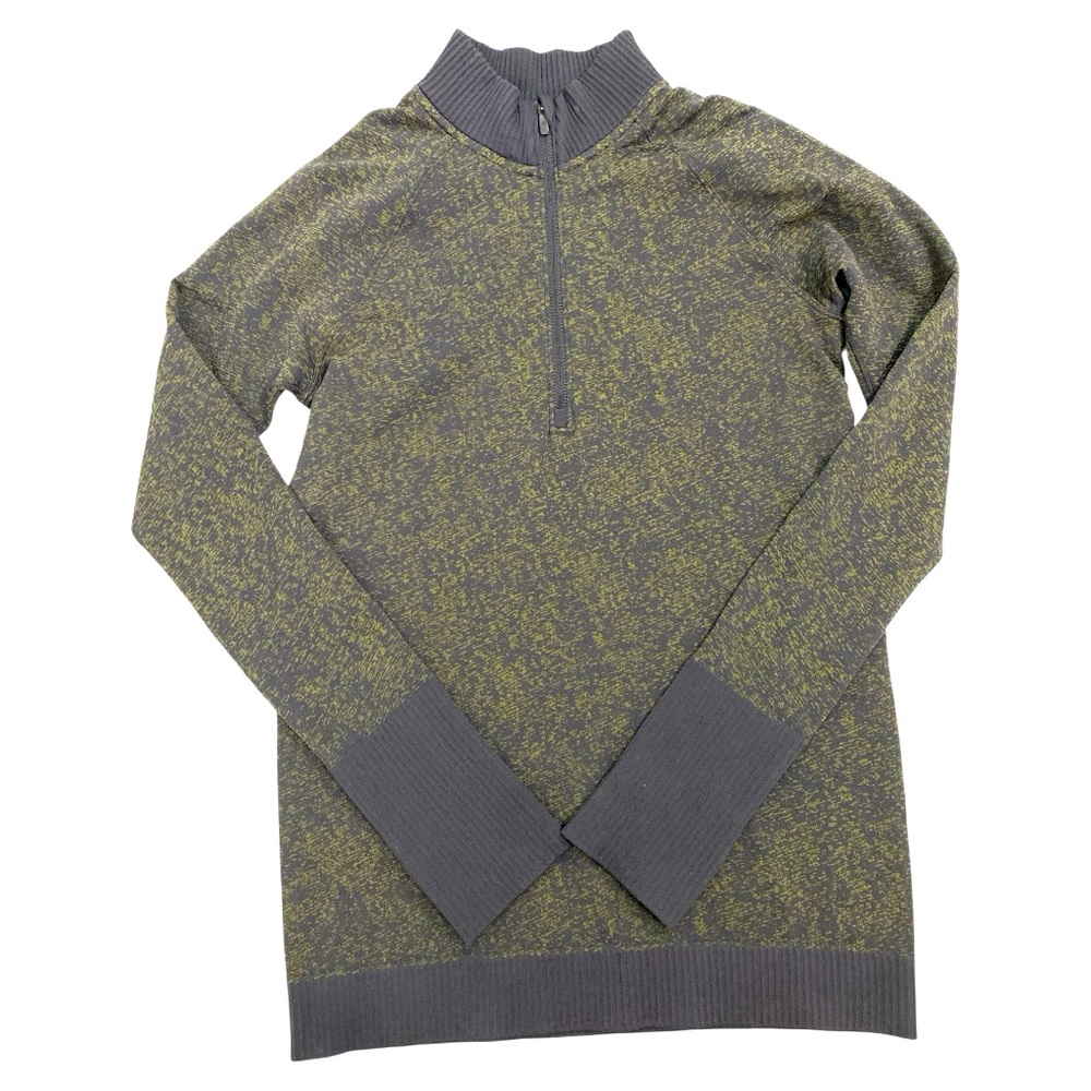 Lululemon Rest Less 1/2 Zip Seamless Pullover Size 6 Army Green Black Active